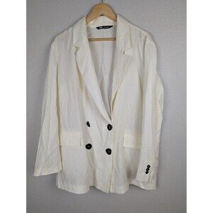 Zara Blazer Womens Large Textured Crinkle Button Front Jacket Broken Button